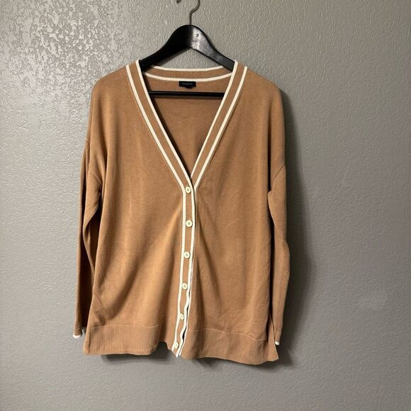 Talbots Tan Cardigan with White Trim - Picture 1 of 4